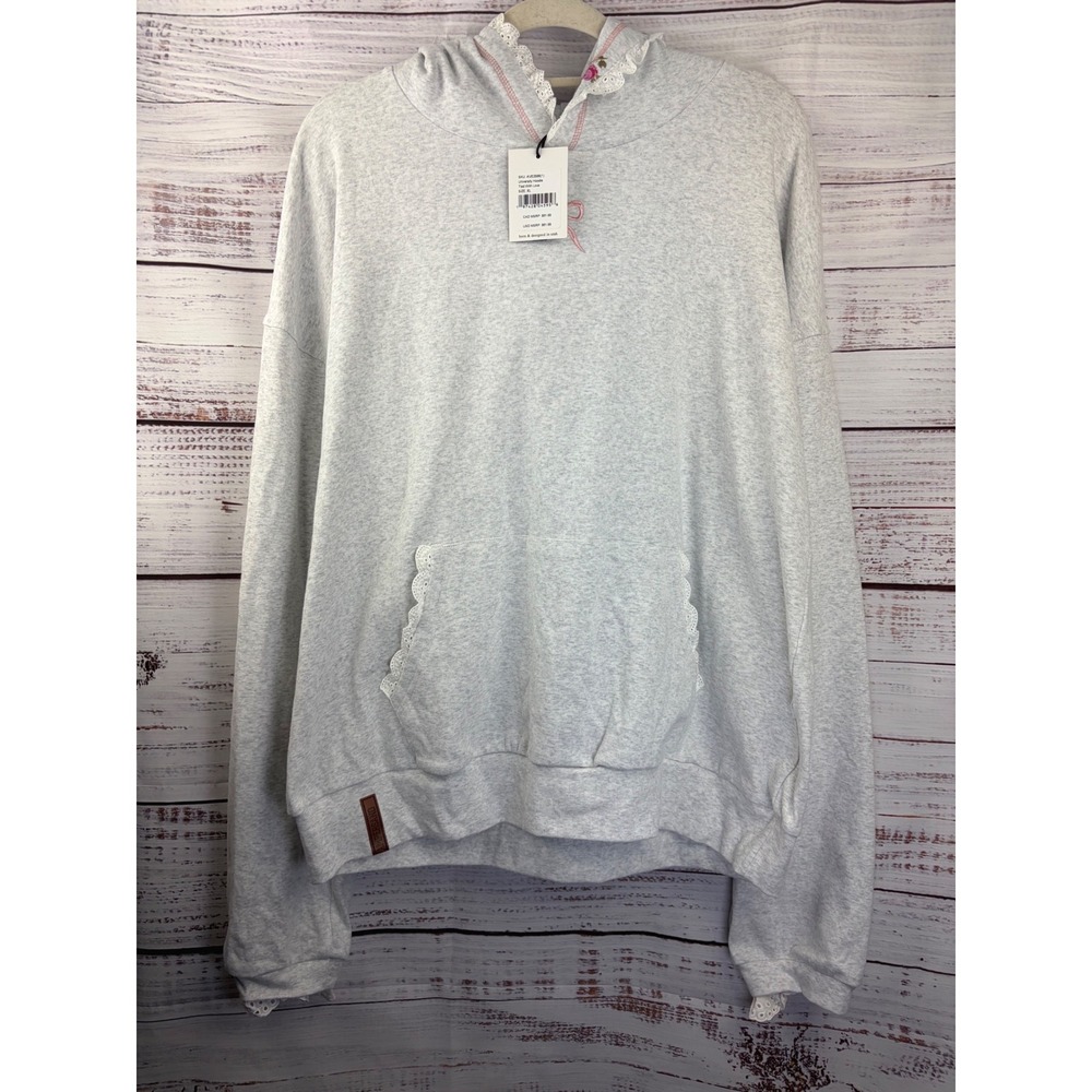 Ampersand Avenue Tied With Love University Hoodie Gray Lace Floral XL NEW - Picture 2 of 11
